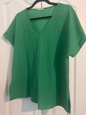 Green V-Neck Women's Top